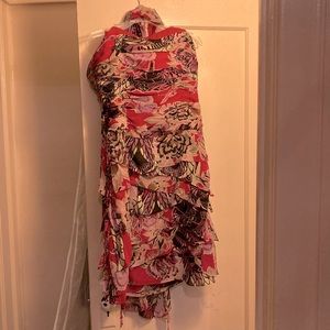 Kay Unger Patterned Floral Dress and Beaded Scarf